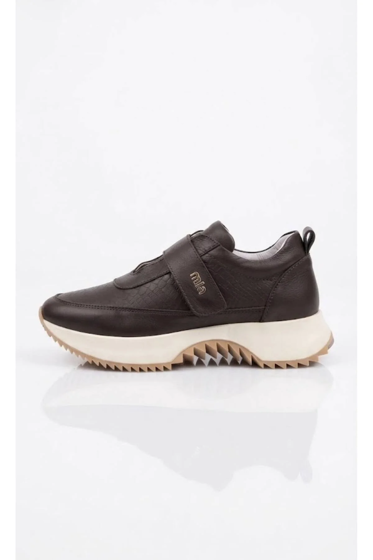 LUSİ Hakiki Deri Termo Taban 3 cm Cırtlı Kadın Sneaker Spor Ayakkabı — Kahverengi