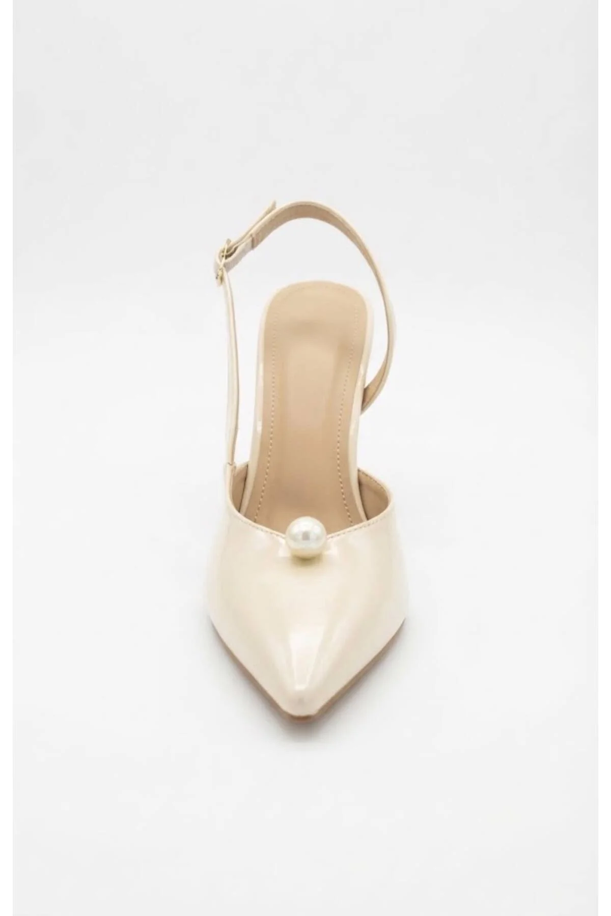 İnci Damlası İnci Detaylı Sivri Burun 10 cm İnce Topuklu Slingback Gelin Ayakkabısı — SEDEF