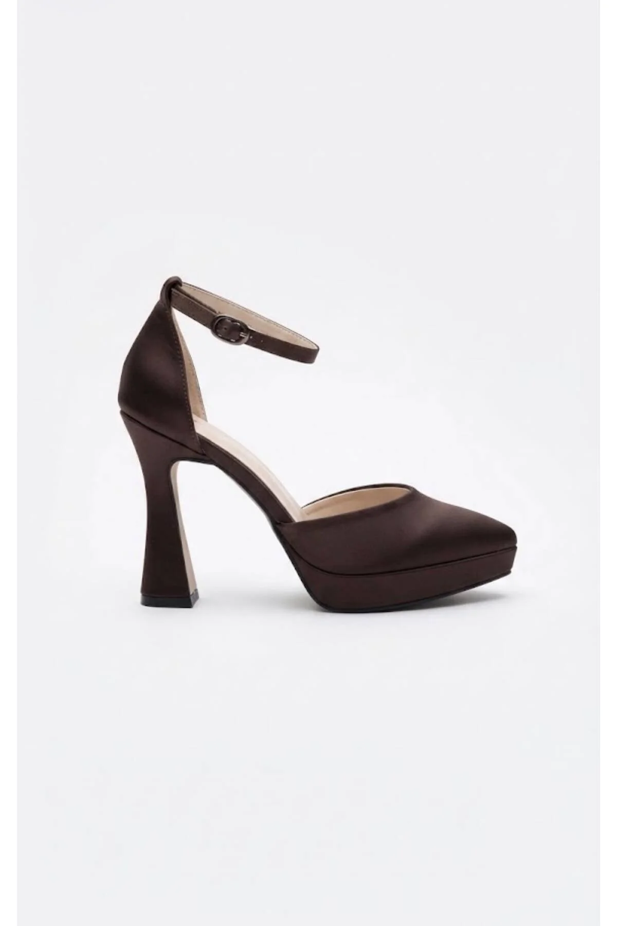 ELVİ 12 cm platform ayakkabı kahve saten abiye ayakkabı — Kahverengi SATEN